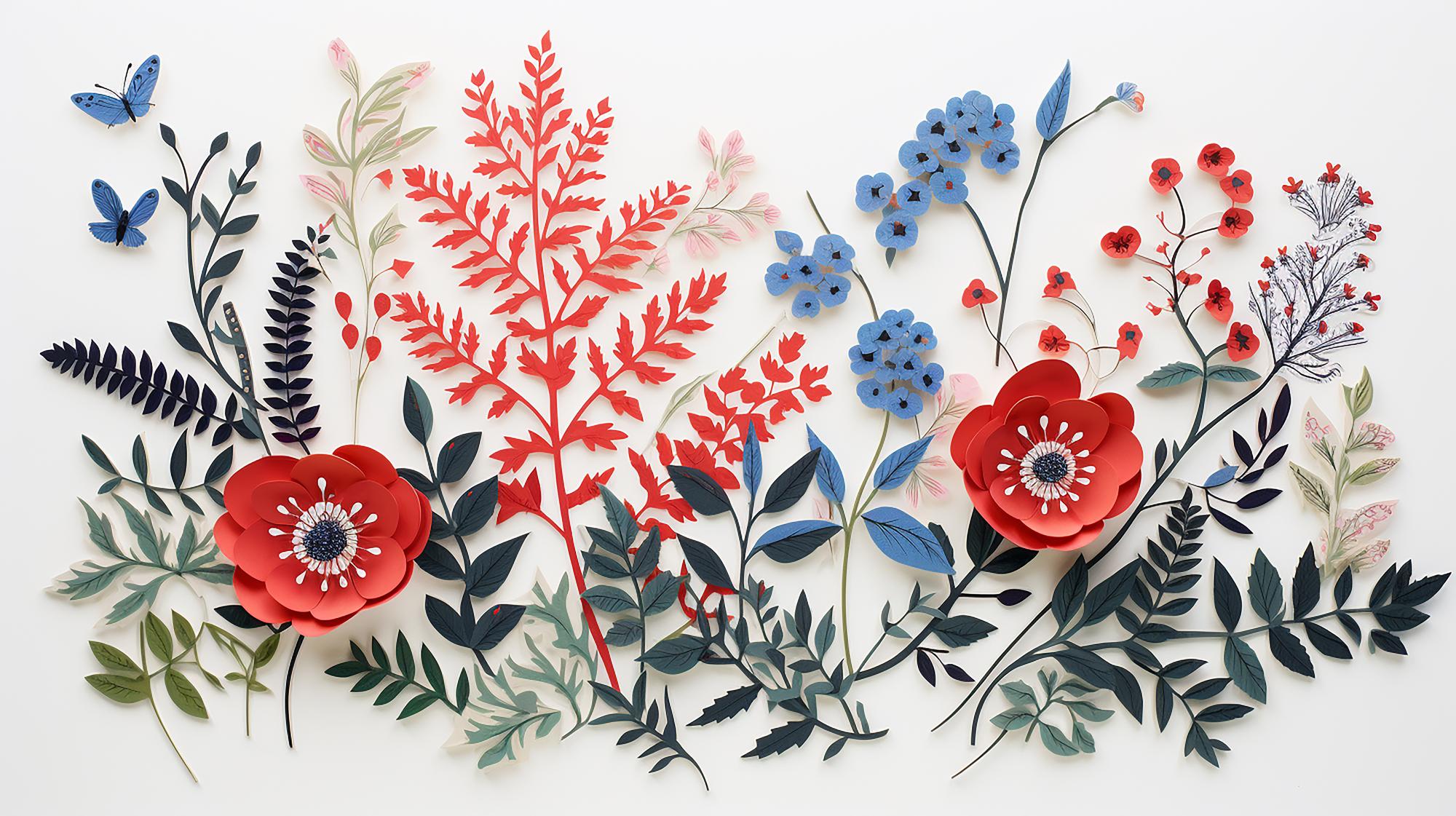 Large embroidered panel with layered florals
